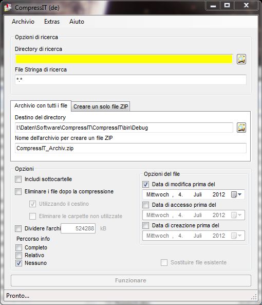 Finestra di programma di CompressIT