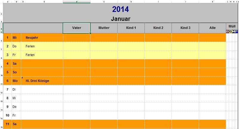 Kalenderblatt Familienplaner Januar Details